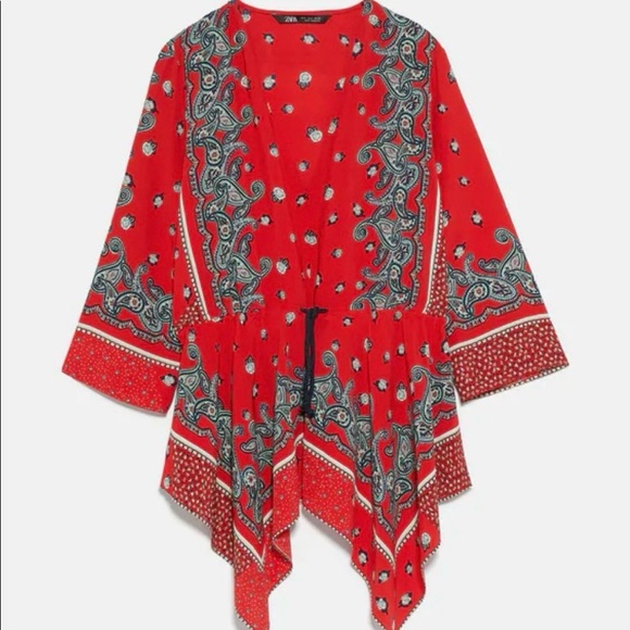 Zara Asymmetric Boho Bandana Paisley Tie Front Top - Picture 6 of 12